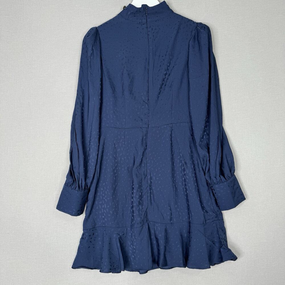 Aqua Womens Dress M Blue Pearl Button Shoulder Satin‎ Mock Neck Cocktail Retro - Picture 8 of 11